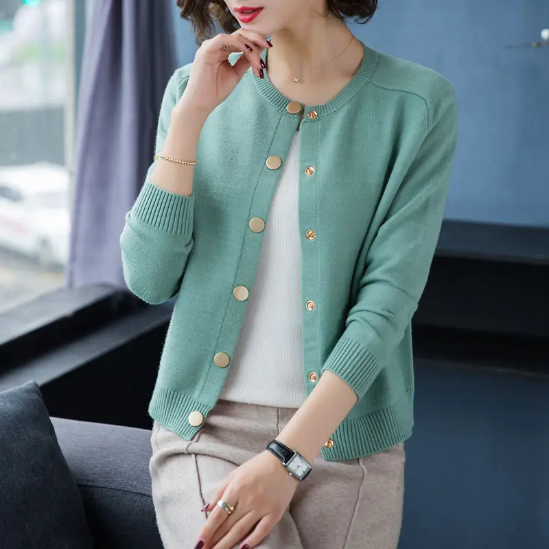 

Women 2021 Spring Autumn Fashion O-neck Cardigan Jackets Female Loose Long-sleeved Coats Ladies Casual Sweater Outwears D525