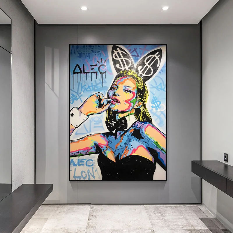 

Абстрактные граффити, искусство зайчик, настенные постеры с рисунками, для гостиной, домашний декор (без рамки)