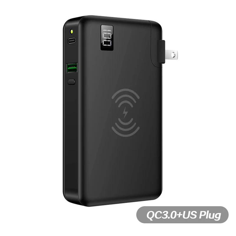 QC3.0 US Plug Black 10000 мАч QC3.0 PD быстрое зарядное устройство Банк мощности Беспроводное зарядное устройство для Iphone samsung Tablet type C USB 3 в 1 18650 power Bank повербанк - Цвет: QC3.0 US Plug Black