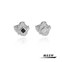 masw asymmetrical earrings 2021 new trend original design metal brass silver color geometric stud earrings for women jewelry