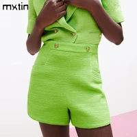 mxtin 2021 women summer vintage with double buttons solid shorts fashion pocket high waist side zipper female casual skort mujer