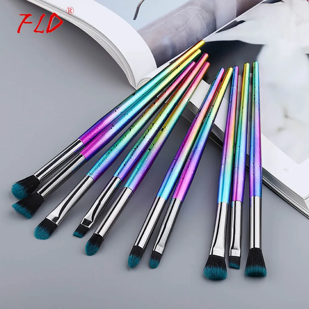 color FLD 10 шт./компл. набор кистей для макияжа глаз тени для бровей, кисть для губ, щеточку для мини кисти для макияжа Набор инструментов для макияжа - Handle Color: color