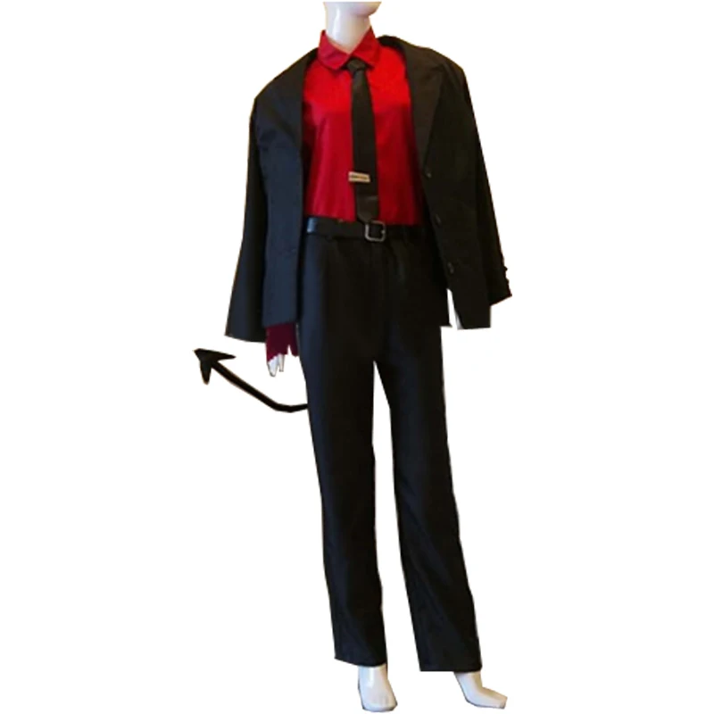 Game Helltaker Lucifer demon Justice Cosplay Costume Adult Women Men Outfits Burgundy Red Shirt Pants Jacket Gloves Tail Hallowe
