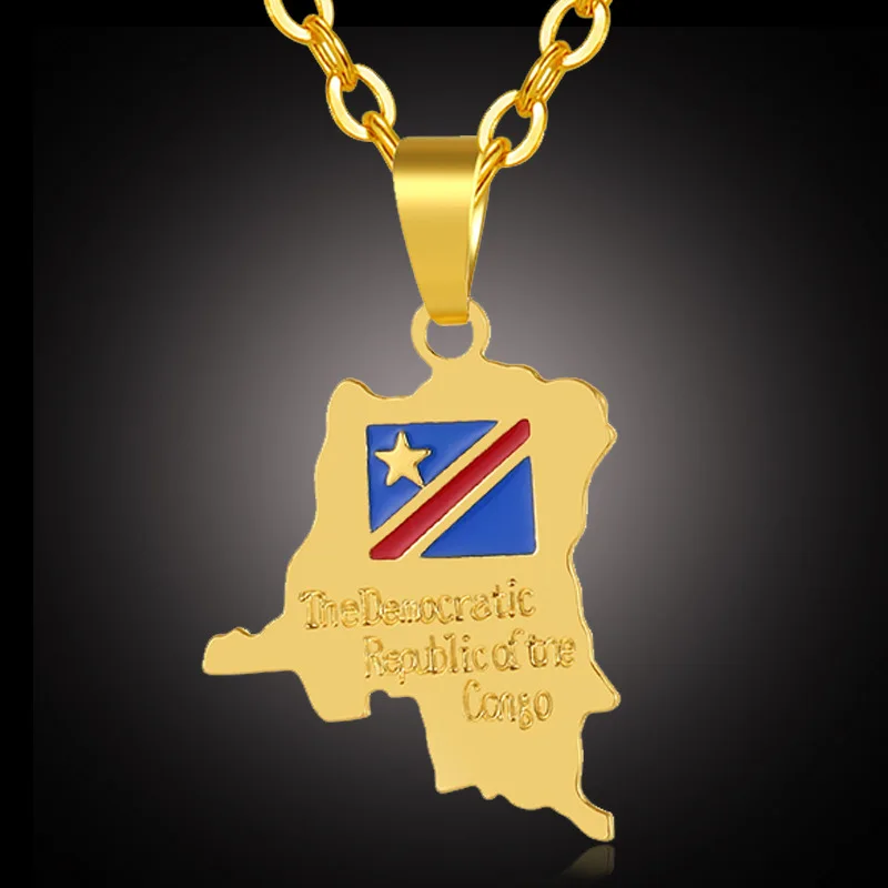 

Stainless Steel Gold Color Democratic Republic Of The Congo Map Colored Flag Pendant Drc Kinshasa Choker Necklace Ethnic Jewelry