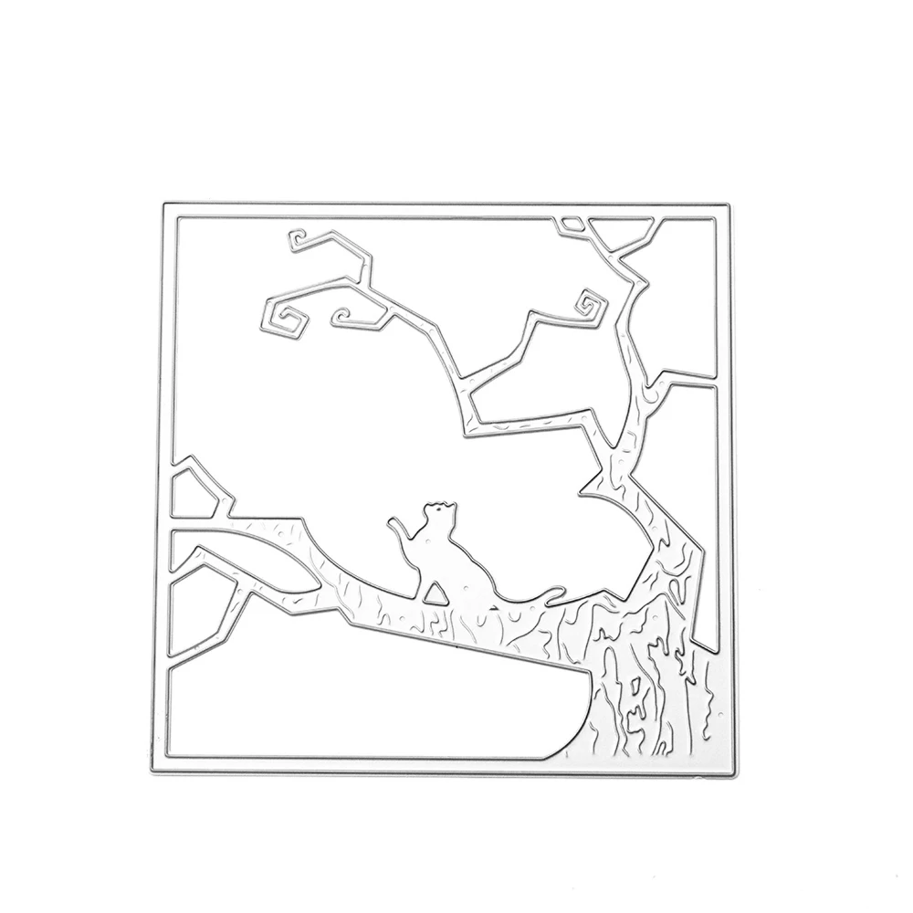 Металлические Вырубные штампы Трафарет DIY Хэллоуин Дерево + кошка Скрапбукинг