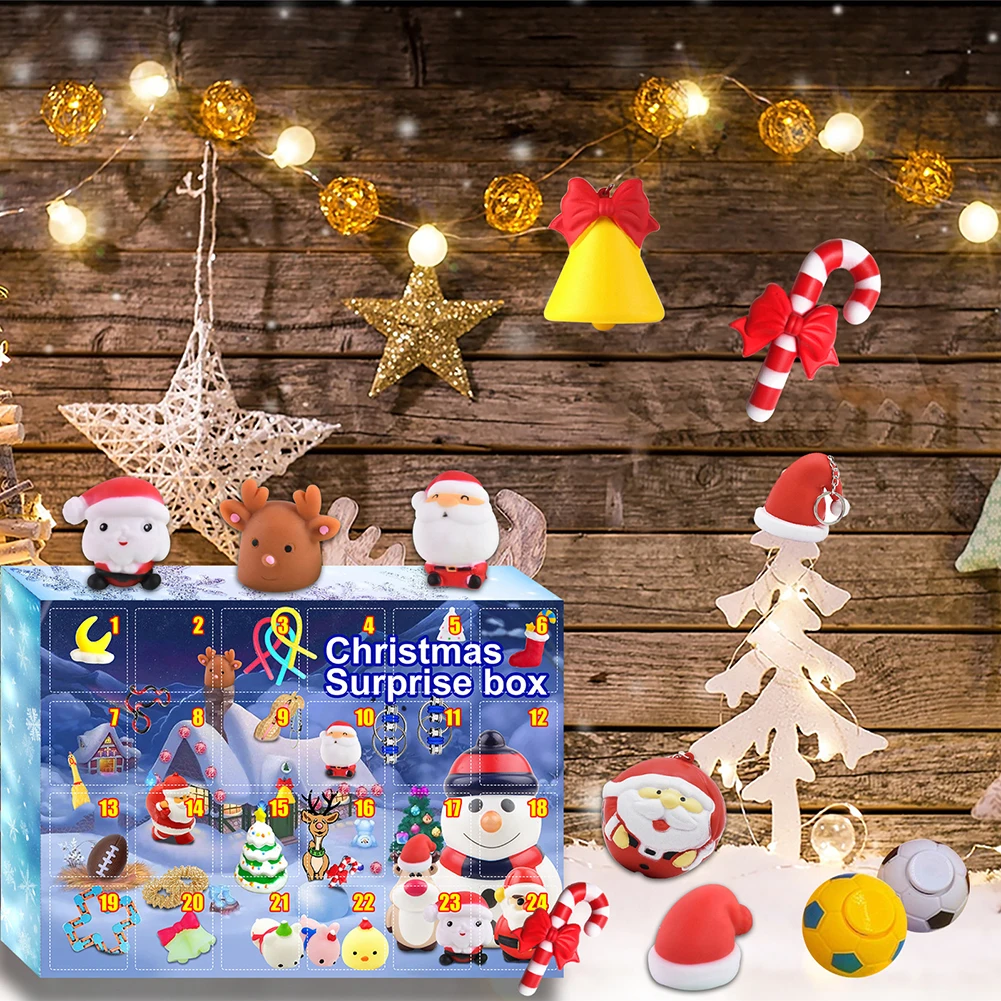 

Забавный Рождественский товар, коробка с сюрпризом на Рождество, календарь с обратным отсчетом, Санта-Клаус, лось, снеговик, сжимаемая игруш...