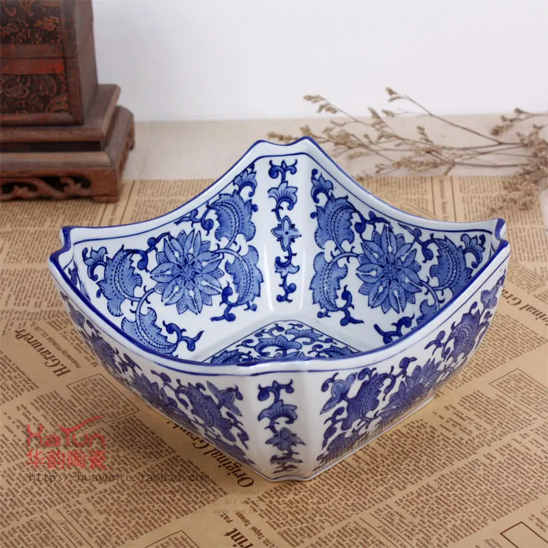 Керамическая тарелка для фруктов домашняя мебель большая сине-белая фарфоровая