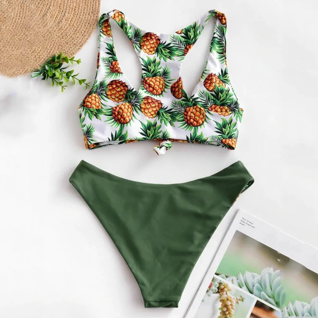Комплект бикини с принтом фруктов женские купальники в стиле бохо эффектом пуш