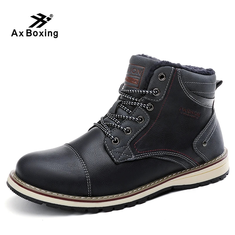 AX BOXING Winter snow boots men shoes Velvet Ankle Snow Boots Men Shoes Fashion Cow Motocycle Casual Boot Male | Обувь