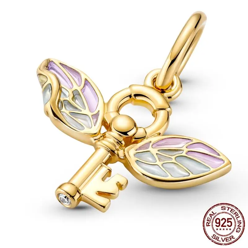 

2021 New 925 Sterling Silver Winged Key Pendant Charm Bead Fit Original Pandora Bracelet DIY Necklace Jewelry Gift Making