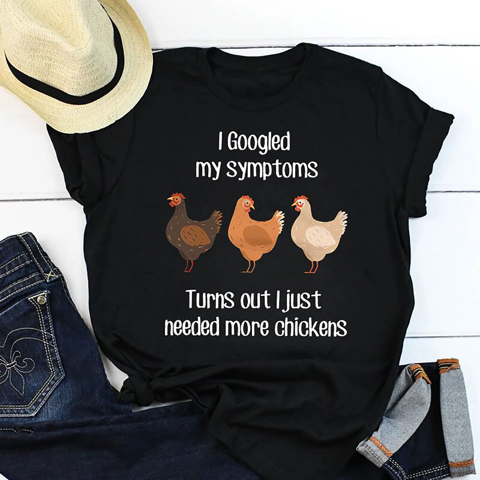 Я загулил мои симптомы оказалось что мне нужно больше цыплят женская футболка с