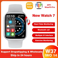 2021 iwo 14 w37 smart watch series 7 bluetooth call 1 75 inch 44mm ecg split screen password lock sports smartwatch vs w37 pro