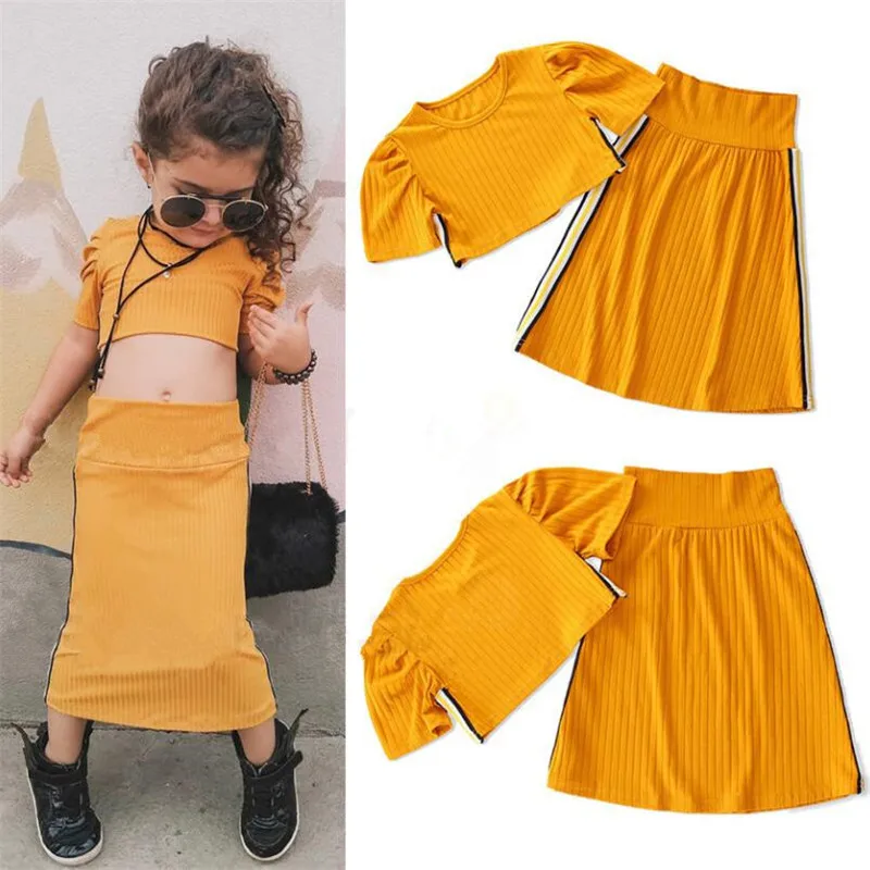 Детская одежда новинка 2020 модный летний костюм для девочек короткий топ + юбка