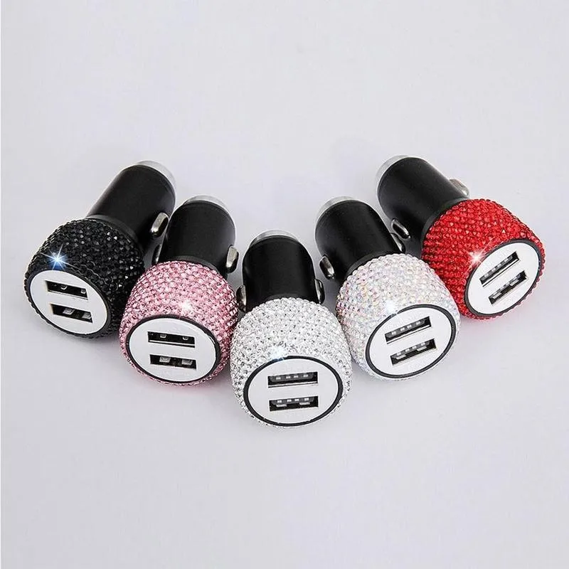 

Dual USB Car Charger Bling Bling Handmade Rhinestones Crystal Car Decorations for Fast Charging Car Decors