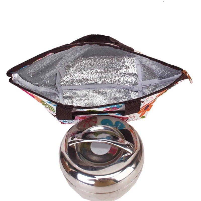 

NEW-Lunch Box Bag Tote Insulated Cooler Carry Bag for Travel Picnic - Floral Pattern