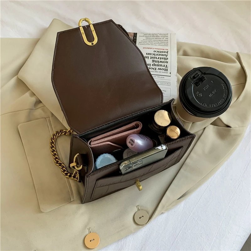

Vintage Stone Pattern Small Trapezoid Handbags For Women Fashion Chain Shoulder Bags High Quality PU Leather Crossbody Bags 2021