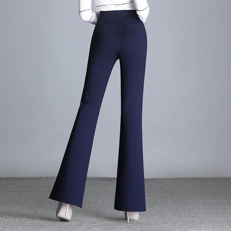 

Women's Autumn Spring Tight Flare Pants Red High Waist Plus Size Blue Elastic Band Trousers Fashion Casual Stretch Pants 6XL
