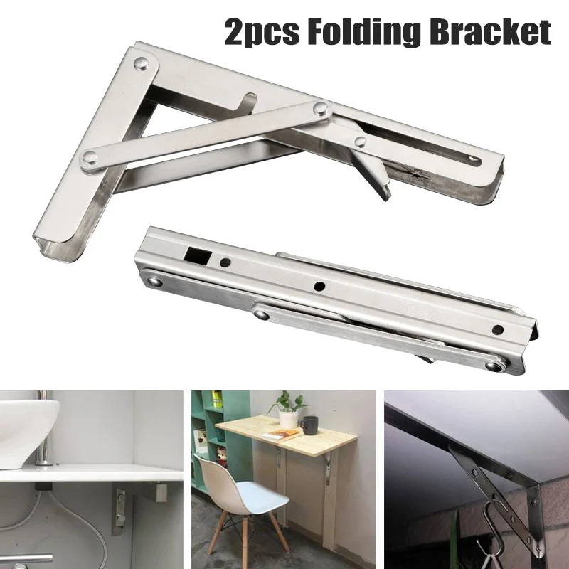 

2pcs Stainless Steel Folding Stand Table Bracket Shelf Bench 200kg Load Heavy lpfk Brackets Hardware Home Improvement New Hot