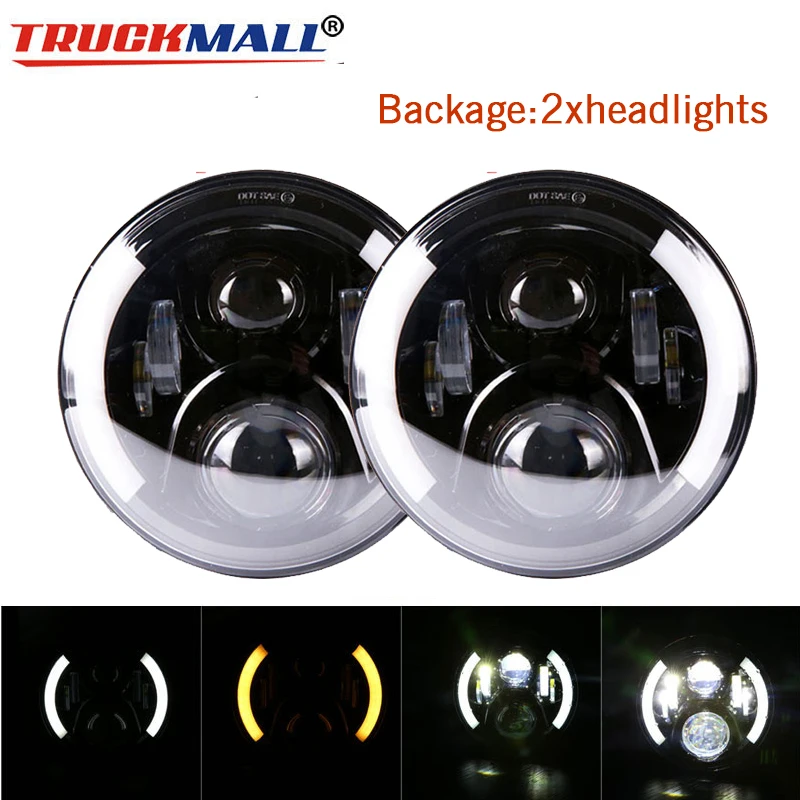 E-2pcs Headlights DOT EMARK 7 дюймов светодиодный налобный светильник s с Halo Ring поворотник светильник налобный фонарь для Jeep Wrangler Lada Niva Land Rover Defender Hummer - Цвет: E-2pcs Headlights