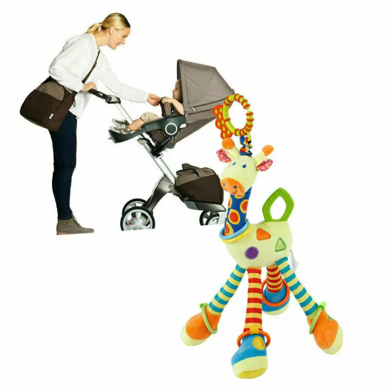Детская коляска колокольчики мягкие Жираф подвесная игрушка животные