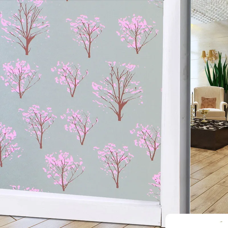 60cmx200cm Pink forest tree pattern window glass sticker opaque anti-glare film toilet bathroom home anti-peep pvc | Дом и сад