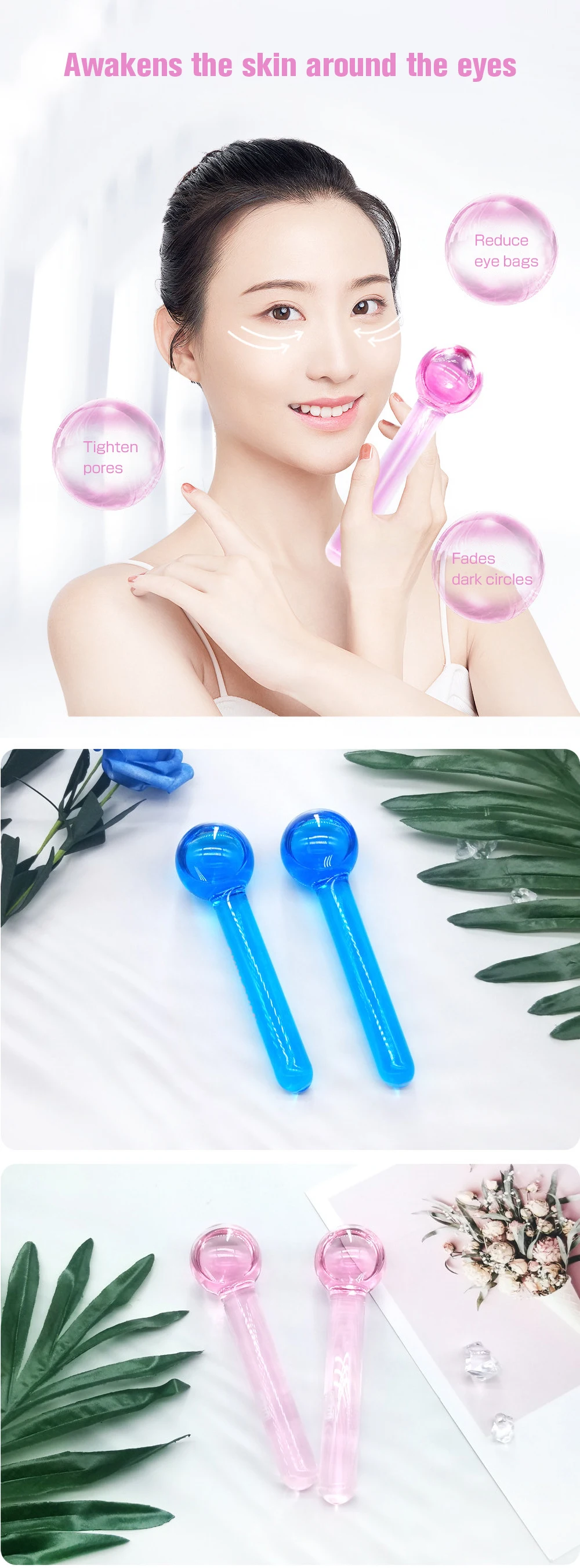

2pcs/Set Beauty Ice Hockey Energy Beauty Crystal Ball Facial Cooling Ice Globes Water Wave For Face Eye massage Skin Care Tool