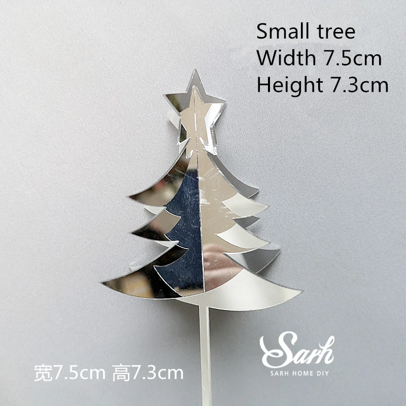 2pc small silver Акриловые Красные серебряные Рождественские елки топперы для торта Снежинка счастливый год Санта Клаус рождественские принадлежности для выпечки сладкие подарки - Цвет: 2pc small silver
