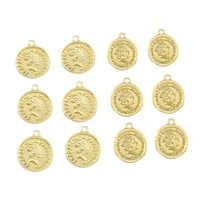 10pcs golden coin portrait charms vintage bracelet findings jewelry boho circle dangle earring necklace pendant make accessory