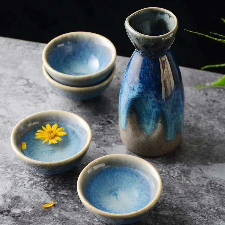 

Набор для холодного вина, керамический креативный винтажный набор сакэ в японском стиле, синий ретро с подогревом, кухонные принадлежности