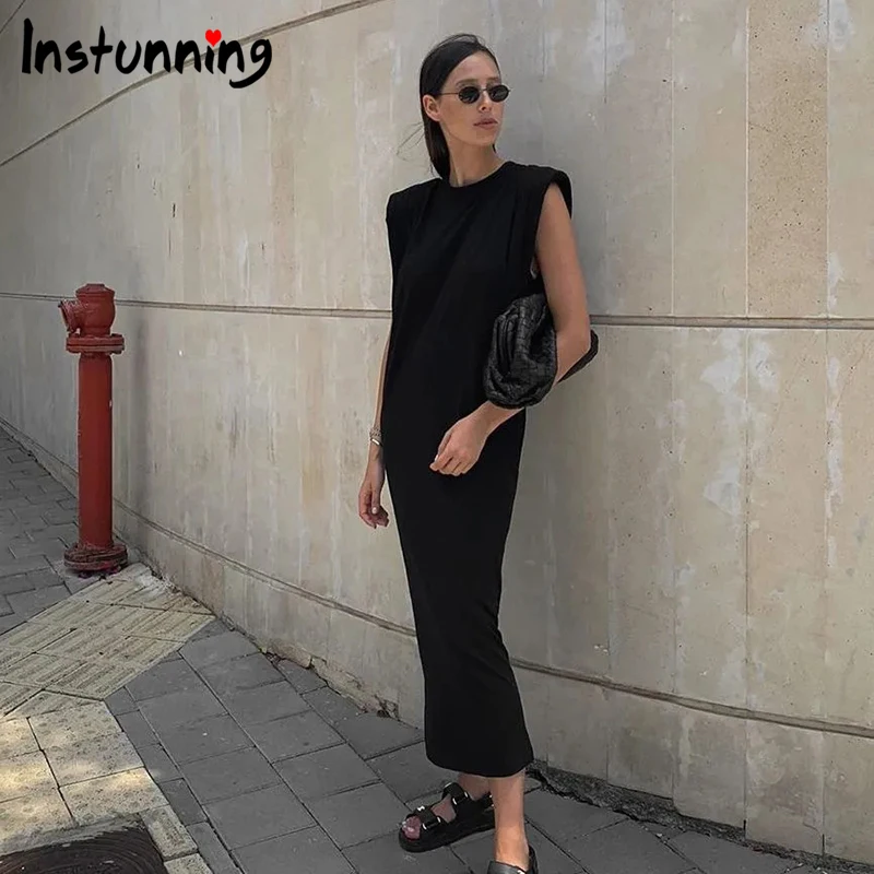 

Женское платье без рукавов, Элегантное летнее однотонное свободное Мягкое повседневное платье с круглым вырезом и разрезом сзади