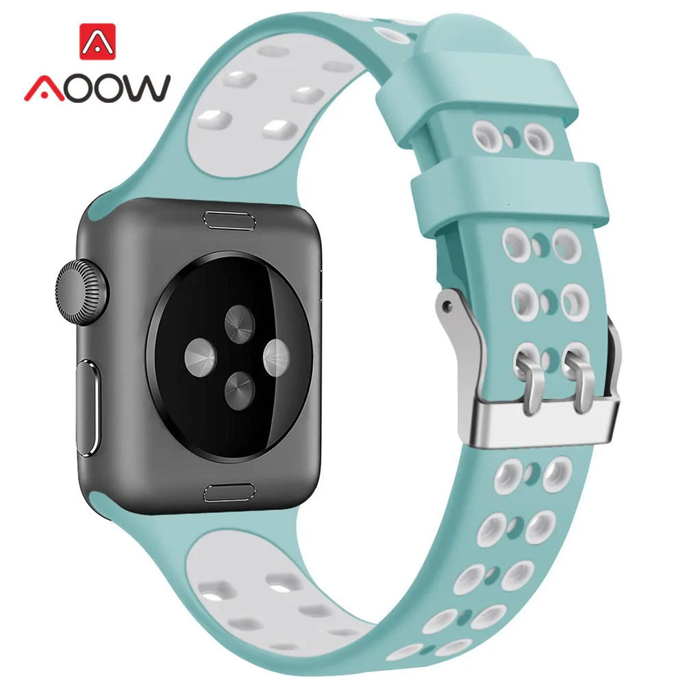 Силиконовый спортивный ремешок для часов Apple Watch 4 40 мм 44 мм 38 мм 42 мм с пряжкой дышащий браслет с отверстиями ремешок для iwatch 1 2 3