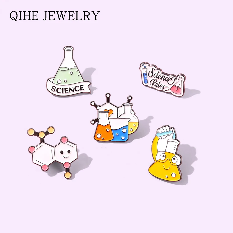 

"Science Rules" Enamel Pins Science Chemistry Beaker Measuring Cup Metal Badges Bag Clothes Pins Up Jewelry Gift For Friends