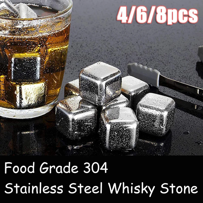 

304 Stainless Steel Ice Cubes Reusable Chilling Stones for Whiskey Fast Cooling (4/6/8pcs)