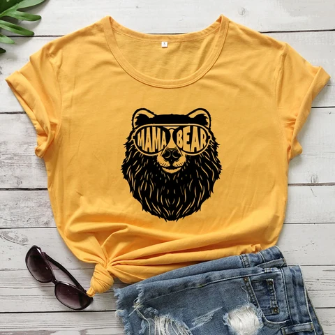 Футболка женская из 100% хлопка с принтом «Мама Медведь»