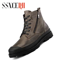 brand men shoes new genuine leather ankle snow boots for men casual motorcycle shoes warm winter men boots work safety shoes