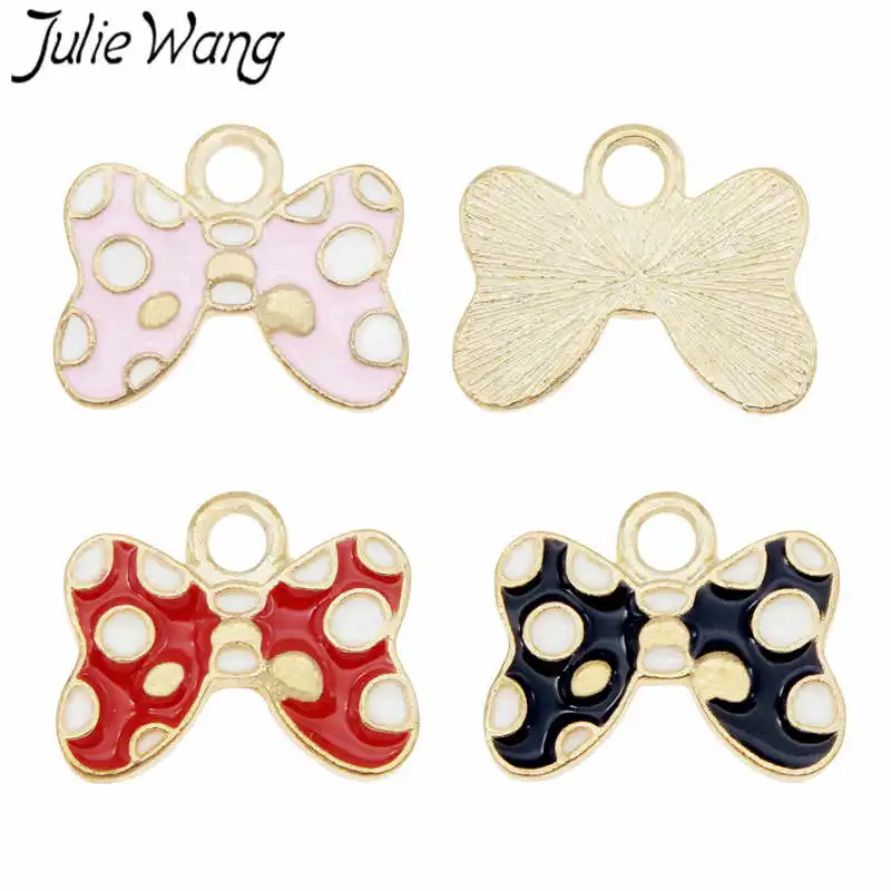 Julie Wang 6PCS Enamel Bow-Knot Charm Tie Black Pink Red Alloy Gold Tone Necklace Bracelet Earrings Jewelry Making Accessory | Украшения и