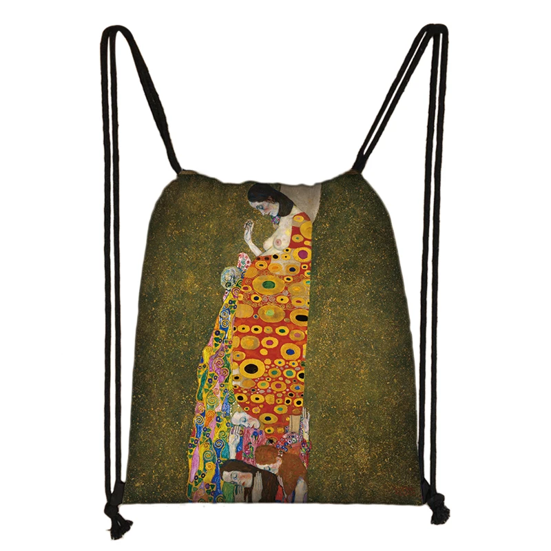 Oil Painting Tears / Kiss by Gustav Klimt Drawstring Bag Women Fashion Backpack Dustproof Travel bag Cute girls Shopping |