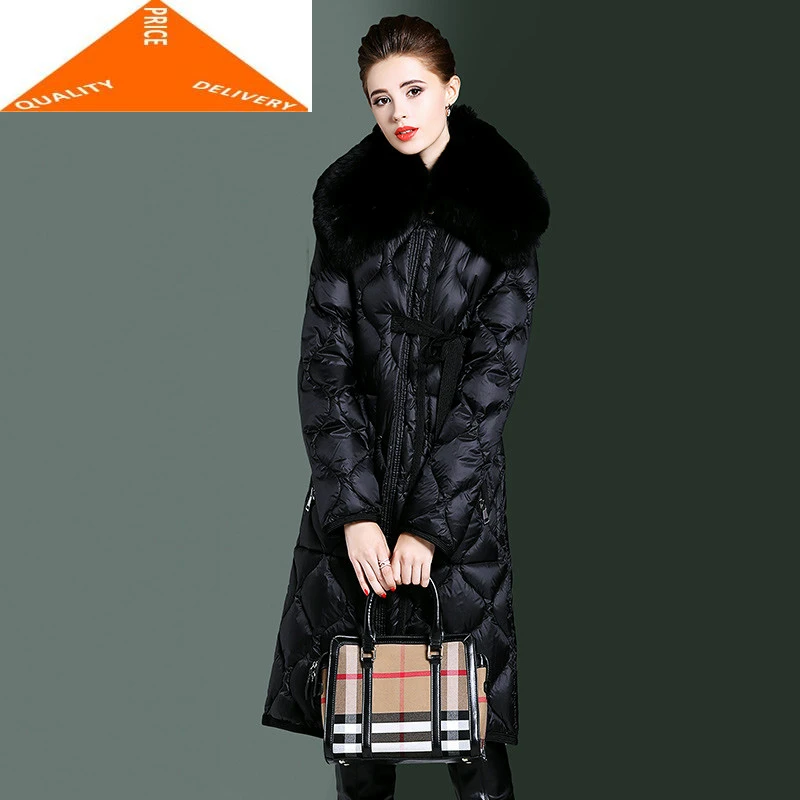 

Зимняя куртка, Модный женский меховой воротник, приталенный пуховик, Женская длинная парка, элегантные пальто, верхняя одежда, Hiver 07040