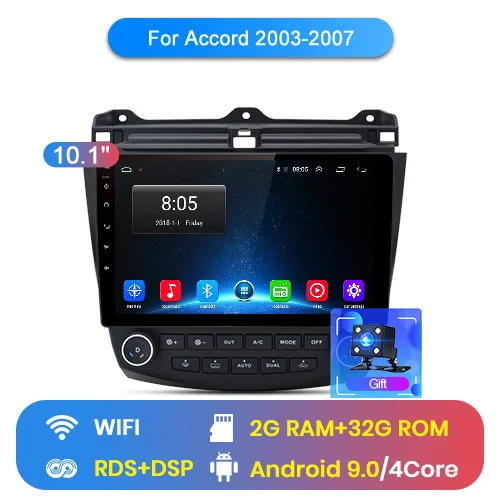 Junsun автомагнитола 2G+ 32G Android 8,1 4G Автомобильный Радио мультимедийный плеер для Honda Accord 7 2003-2007 навигация gps 10,1 дюймов магнитола 2 din без dvd c камера заднего вида - Цвет: WIFI (2GB 32GB)