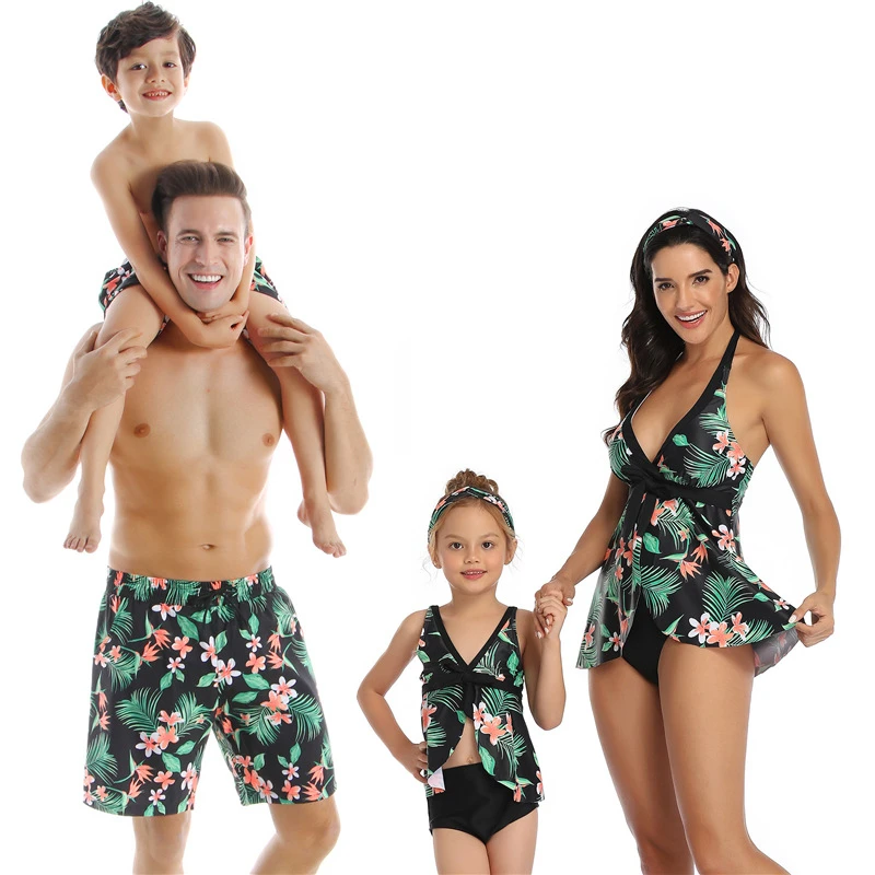 

2020 Family Matching Outfit Swimwear Women Swimsuit Mother Daughter Kid Son Girl Bathing Swim Suit Mayo Bikini Maillot De Bain