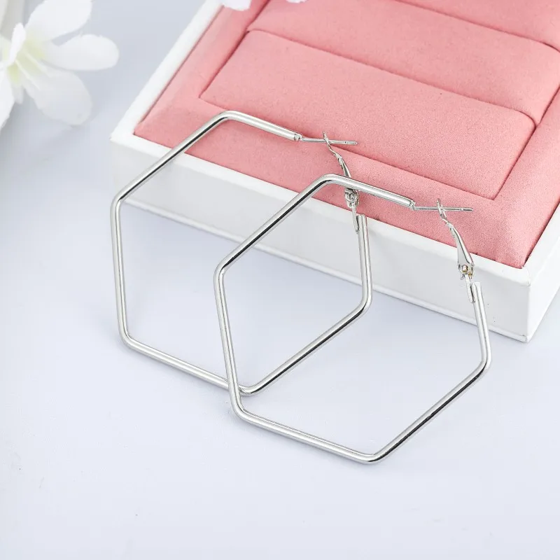 Женские серьги кольца в стиле панк простые большие шестиугольные украшения