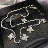 luxury jewelry fashion butterfly pendant necklace full inlay shiny zircon claw chain for women wedding party best accessories