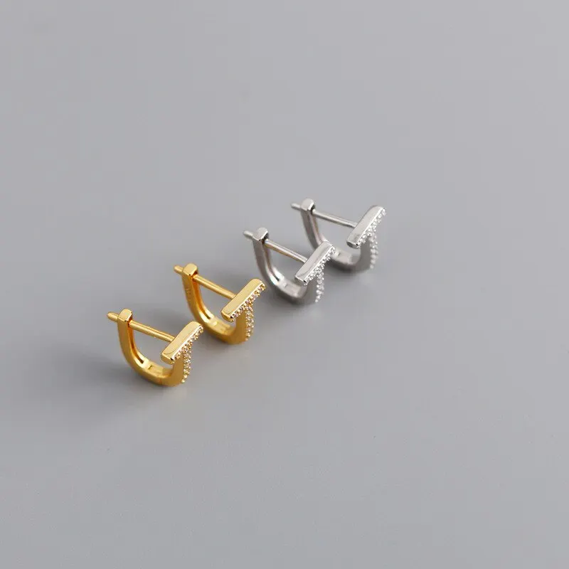 

A00309 Punk Style Real 925 Sterling Silver Geometric Minimalist U-shaped Letter T Small Stud Earrings for Women Jewel