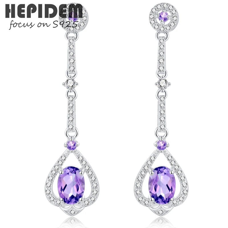 

HEPIDEM 100% Amethyst s925 Stud Earrings for Women 925 Sterling Silver 2022 Trend Purple Stone Gem Gemstones Fine Jewelry 5226