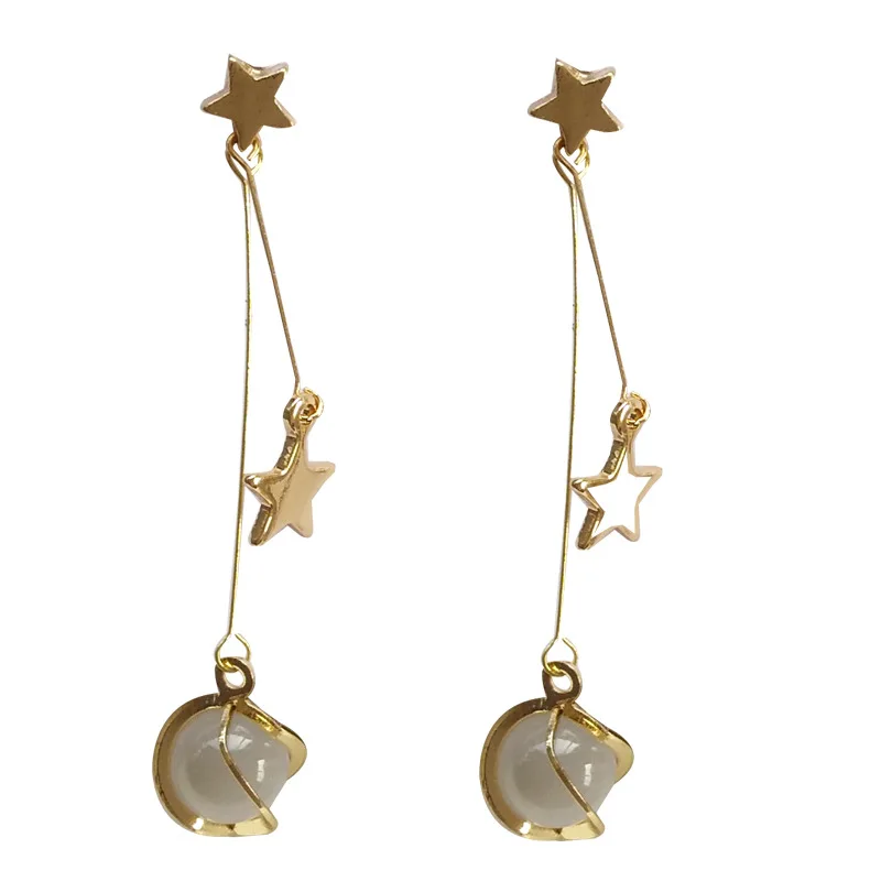 

S925 needle Fashion Jewelry Asymmetrical Star Dangle Earrings French Style Stone Dangle Earrings Women Accessories Jewelry