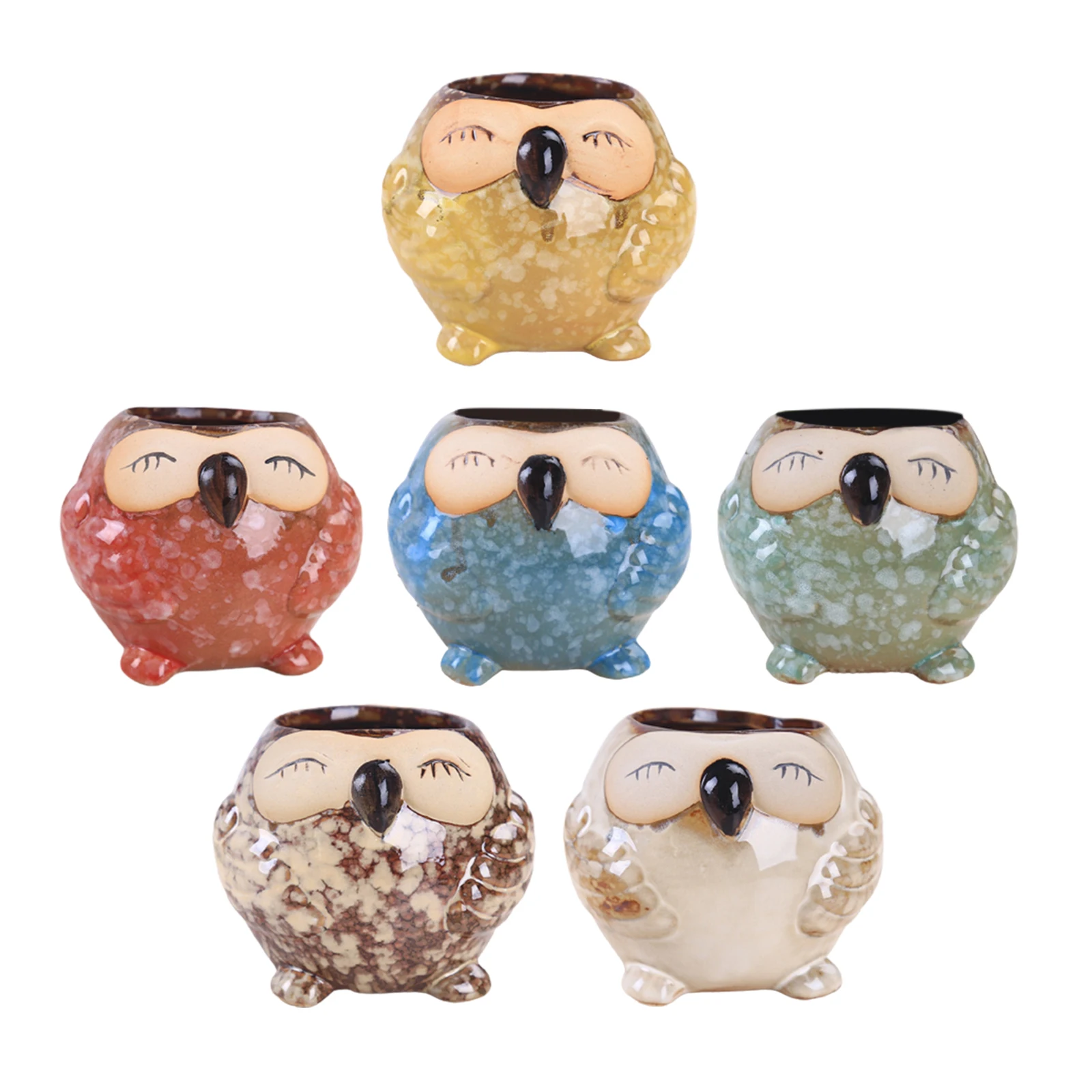 

6 PCS Owl Flower Pot Table Top Garden Succulent Pots Container Vase Decor