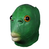 funny toy green fish head mask rubber party helmet animal monster headgear safe non toxic face cover performance prop