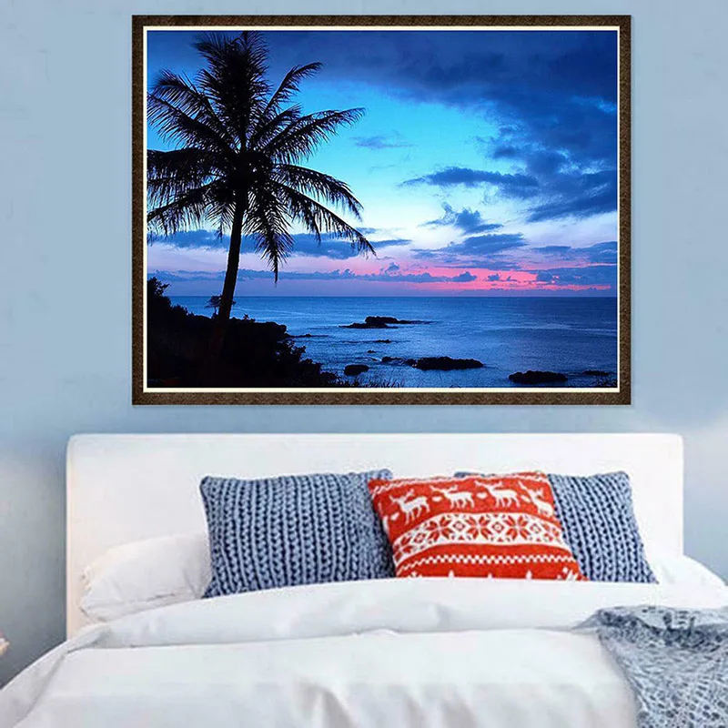 

Vesteen 5D DIY Diamond Painting Sea Tree Sunset Mosaic Diamond Full Round Drill Hand Craft For Home Decoration Wall Gift