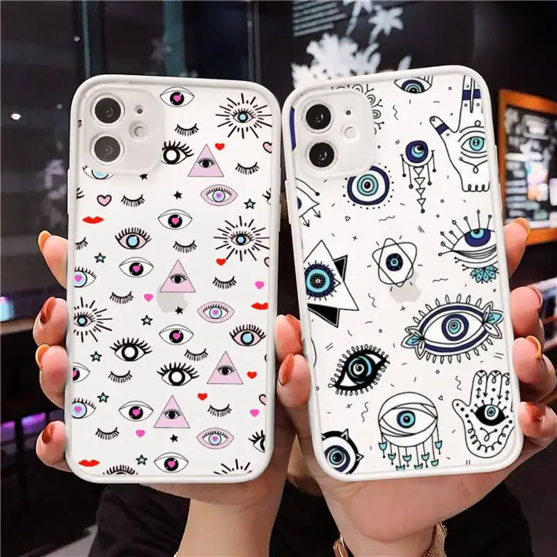 

pink Evil Ey Phone Case For iPhone 12 11 Mini Pro XR XS Max 7 8 Plus X Matte transparent White Cover