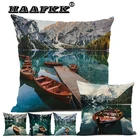 Льняная наволочка для подушки с изображением лодки на берегу, дивана, кровати, гостиной